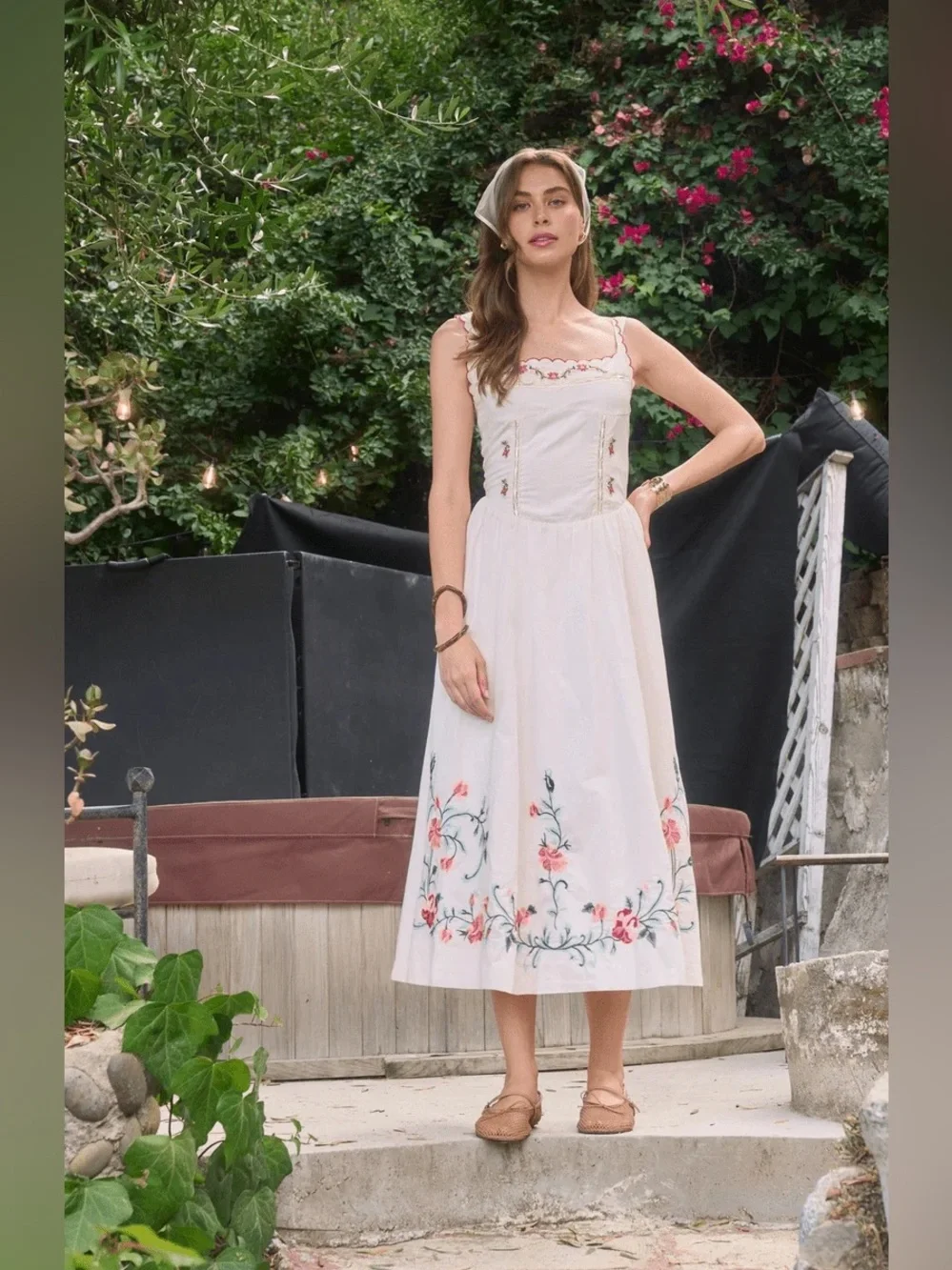 Moon River Scallop Edged Lace Trim Embroidery Cottagecore Dress Small